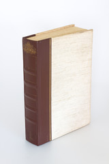 Old single book standing upright on white background © Giuliano Del Moretto