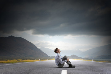 Businessman on road