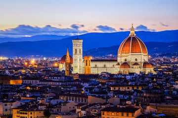 Fototapeta na wymiar Sunset at Duomo View of Florence after sunset from Piazzale Mich