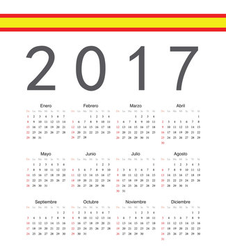 Square spainish 2017 year vector calendar