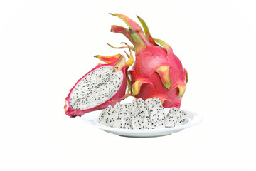 Dragon Fruit slice on the plate isolated