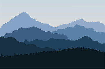 Mountain landscape in blue colors. Outdoor background.