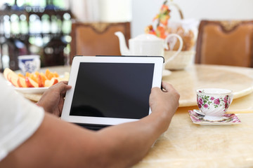 Man working on tablet