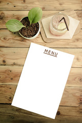 blank menu on the table with decoration