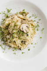 Rice with mushrooms and cress