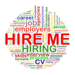 Fototapeta premium Word tags circular wordcloud of hire me