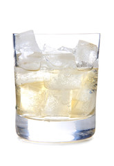 Glass cup of whiskey on white background