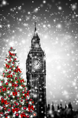 Fototapeta na wymiar Big Ben mit Weihnachtsbaum