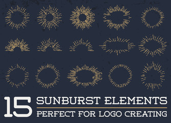 Sun burst vintage shapes collection set of sun ray frames retro vector design elements
