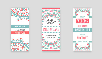 Set of Vector Design Awesome Wedding Invitation Template with Mandala or Doodles Theme. Ideal for Save The Date, Christmas Eve, Mothers Day, Valentines Day, Birthday cards, Invitations or Baby Shower