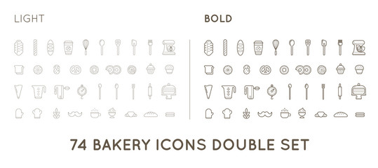 Set of Vector Bakery Pastry Elements and Bread Icons Illustration can be used as Logo or Icon in premium quality Thin and Bold