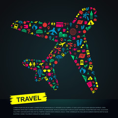 Travel transportation tourism landmark infographic banner layout background badge in plane flight trip leisure icon, create by vector 