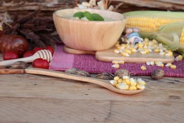 Fototapeta na wymiar Corn soup of delicious and fresh corn .