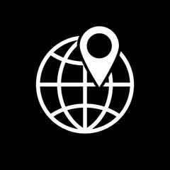 The pin on globe icon. Travel and map, navigation symbol. Flat