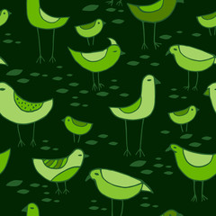 Green Birds. Seamless pattern.