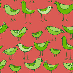 Green Birds. Seamless pattern.