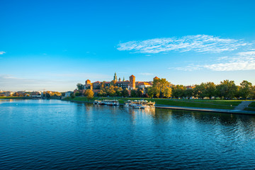 Fototapeta na wymiar Beautiful view on Vistula river near Wawel castle in Krakow