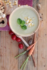 Corn soup of delicious and fresh corn .