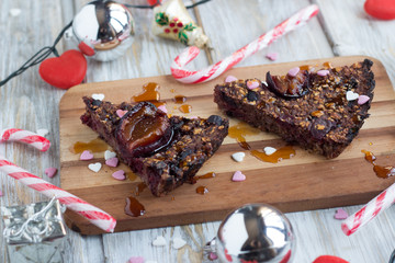 Christmas plum cake with candy canes decoration