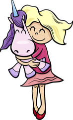 girl with toy unicorn cartoon