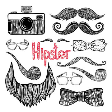 Hipster hair style accessories icons set 