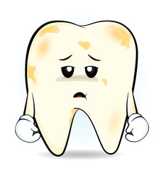 There are stains on teeth, Cute cartoon yellow teeth, vector 10