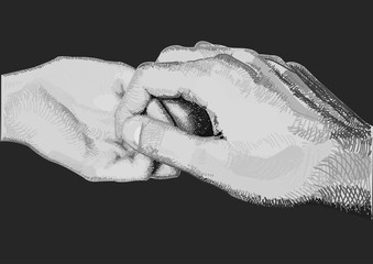 Hands , a gentle handshake . Man and woman - 96608805