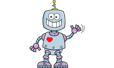 Obraz na płótnie Canvas Cartoon illustration of a smiling robot waving.