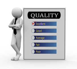 3d businessman with quality survey