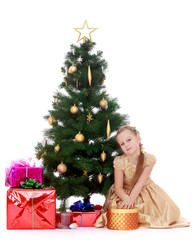 elegant girl near the Christmas tree