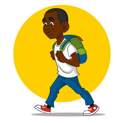  child goes to school. Vector illustration.