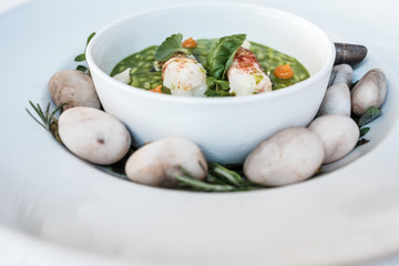 Soup with lentils and shrimp