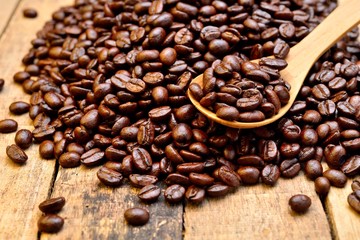 Coffee on grunge wooden background