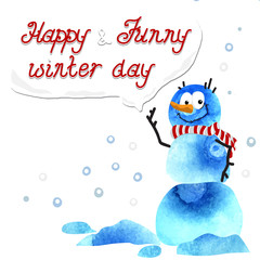 winter card with snowman on the white background