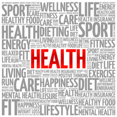 Health word cloud background, health concept