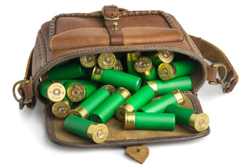 bag with ammunition lying on a white background