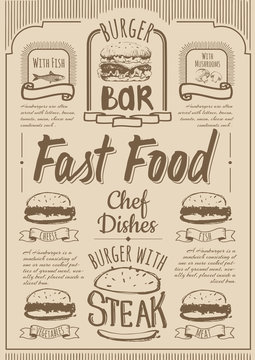Fast Food menu. Burger bar set. 