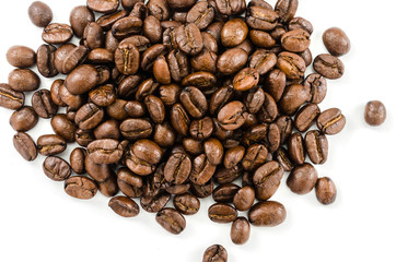 roasted coffee beans isolated on white background