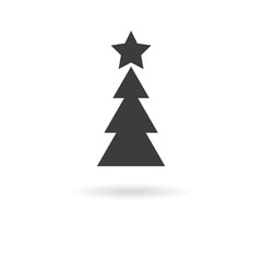 Dark grey icon for Xmas tree on white background with shadow
