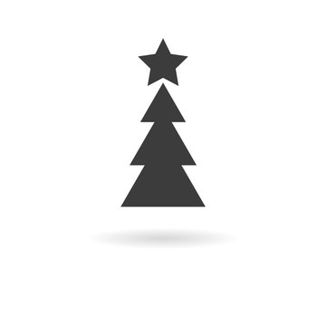 Dark grey icon for Xmas tree on white background with shadow