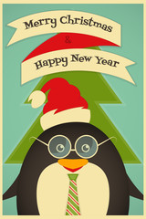 Merry Christmas greetings with penguin