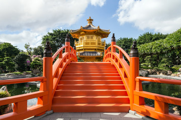 Bridge to the Pavilion of Absolute Perfection at the Nan Lian Garden in Hong Kong, China.