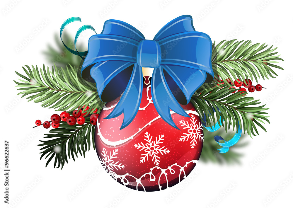 Sticker Red Christmas ball with blue bow