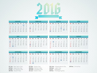 Creative yearly calendar 2016 design.
