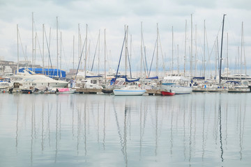 The image of sailboats in a Bar bay
