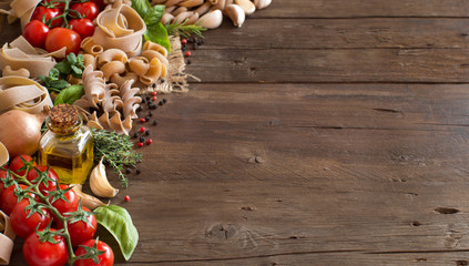 Whole wheat pasta, vegetables,  herbs and olive oil
