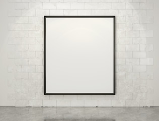 White Blank Poster in crack brick wall and concrete floor room,Template Mock up for your content