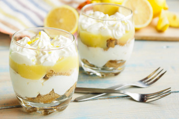 Lemon tiramisu in a glass