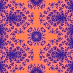 Blue abstract floral ornament on orange background. Generated fractal in orange and blue colors.