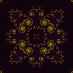 Gentle thin abstract yellow ornament on dark backgroun, frame shapes